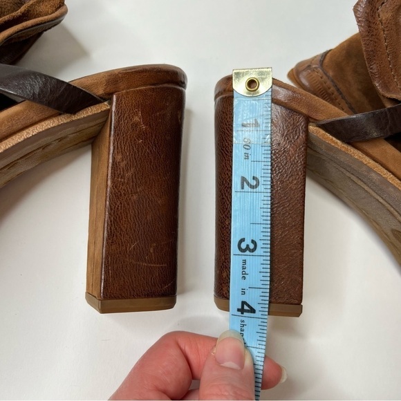 NEW A.S.98 Cognac Brown Distressed Leather Slouchy Strap Western Sandals Heels - Picture 14 of 14
